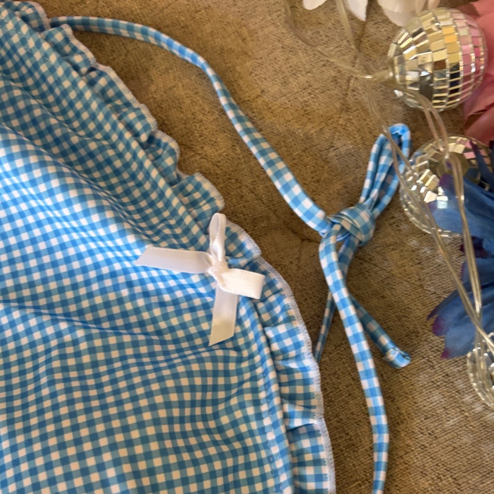 Blue Gingham Ruffle Two-Piece Tankini Set - Picture 6 of 10